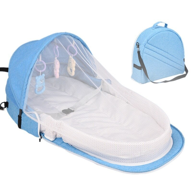 Portable Baby Travel Bed with Mosquito Net & Sunshade – Foldable Bassinet for Newborns