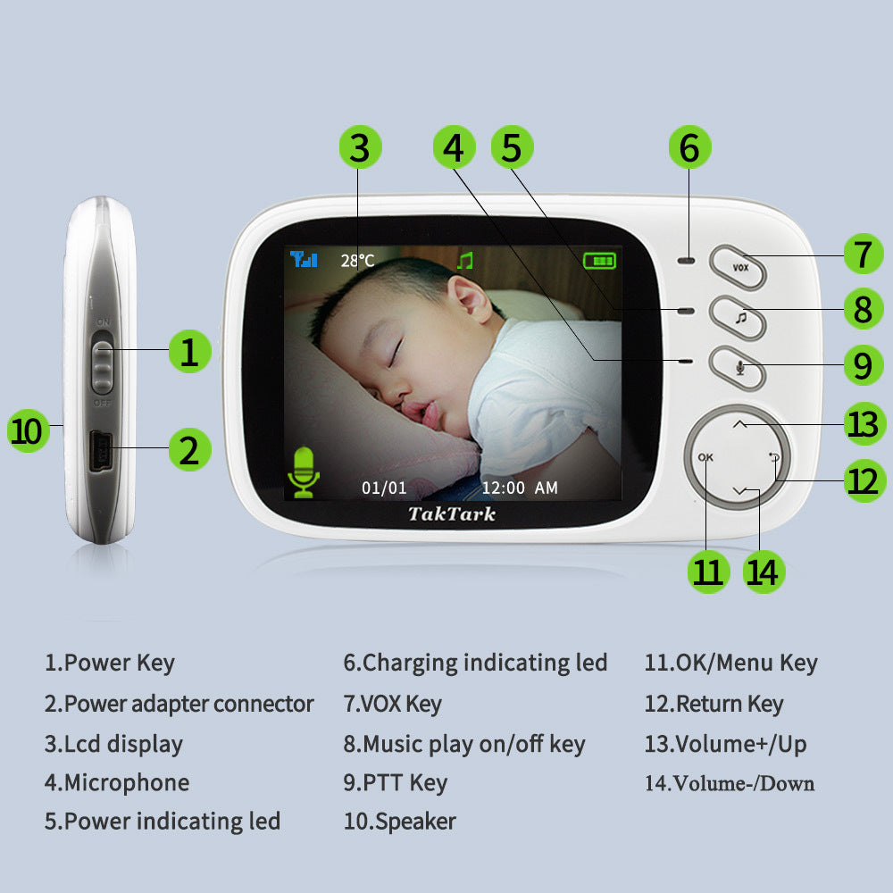 3.2 Inch Digital Baby monitor Care Device with vision night & two wat audio