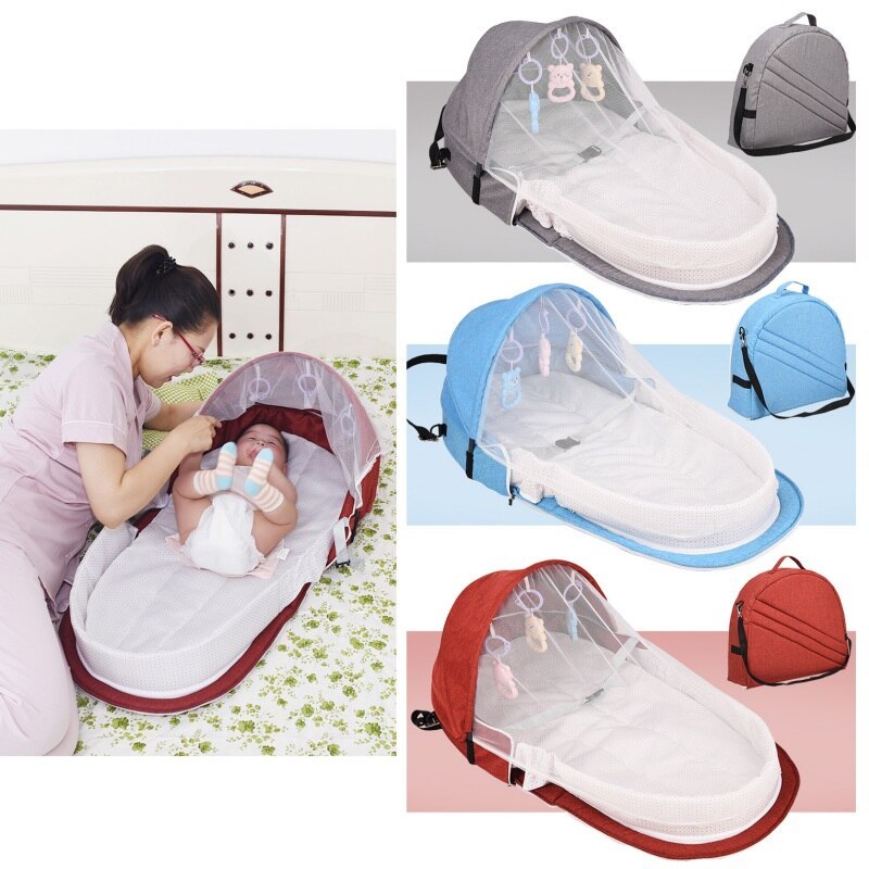Portable Baby Travel Bed with Mosquito Net & Sunshade – Foldable Bassinet for Newborns