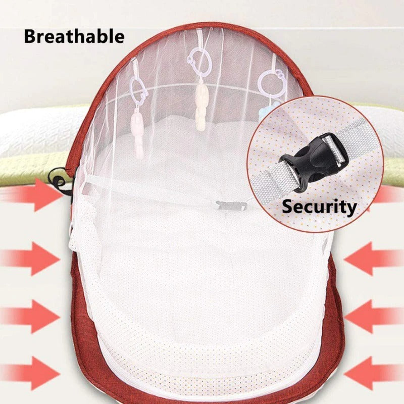 Portable Baby Travel Bed with Mosquito Net & Sunshade – Foldable Bassinet for Newborns