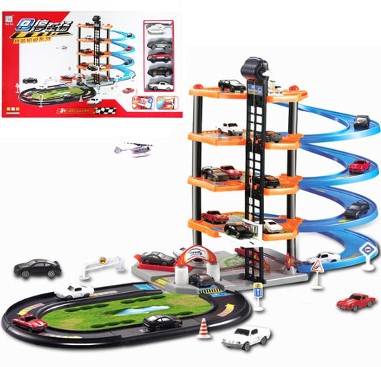 5-Level Spiral Parking Garage Toy – Car Elevator & Race Track Set for Kids