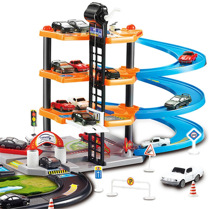 5-Level Spiral Parking Garage Toy – Car Elevator & Race Track Set for Kids