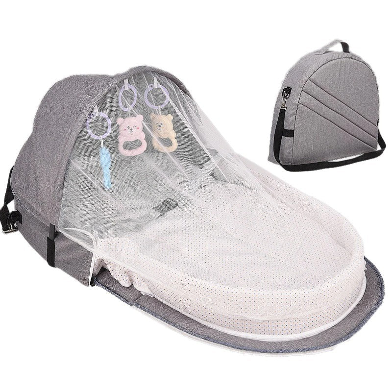 Portable Baby Travel Bed with Mosquito Net & Sunshade – Foldable Bassinet for Newborns