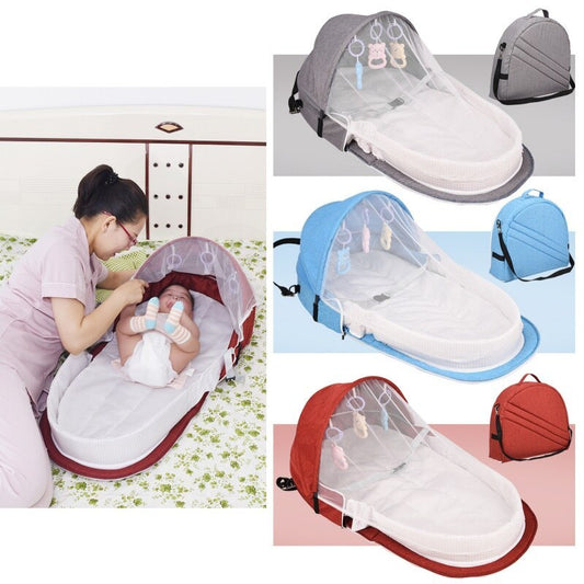 Portable Baby Travel Bed with Mosquito Net & Sunshade – Foldable Bassinet for Newborns